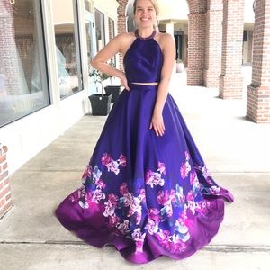 Purple formal dress with floral bottom